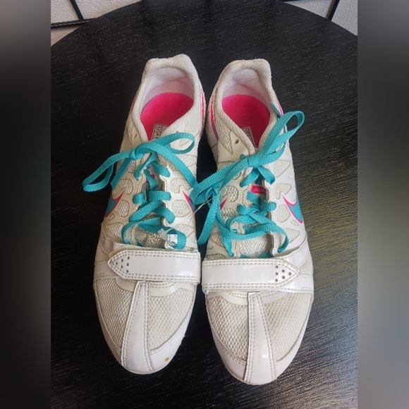 NIKE RIVAL Sprint Running Cleats Shoes  S6.5 Wht/ BRT Turquoise-Pink - Picture 2 of 6